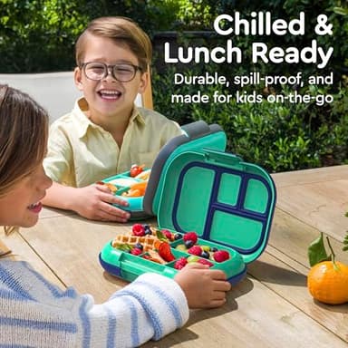 Bentgo Chill Kids Leak-Proof Lunch Box - 4-Compartment Bento Box with Built-In Ice Pack, 3.3 Cup Capacity, PFAS & BPA-Free, Microwave & Dishwasher Safe, Ideal Size for Ages 3 to 7 (Green/Navy) - Image 4