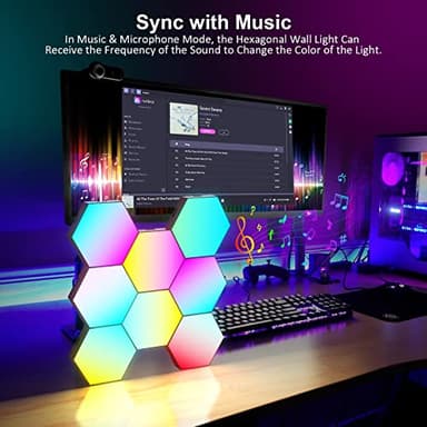 OJQ 8 Pack Hexagon Lights Wall RGB Panel - Hexagonal Led Lights Room Decor Wall Lights Smart APP Music with Sync Honeycomb Shape Panels Hexagon Gaming Night Lights for Bedroom Children - Image 4