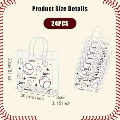 HYMENEX 24 Pack Baseball Clear PVC Gift Bags, Baseball Snack Bags with Handles for Goodie Treat Candy Party Holiday Sports Decoration - Image 2