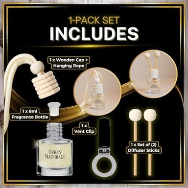 Urban Naturals Car Air Freshener Diffuser 1 Pack - Citrus Bliss Scent, 45+ Days Long Lasting Fragrance, Made in USA, Glass & Wood, Hanging Design + Vent Cip, Easy to Use - Image 3