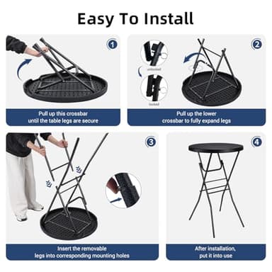 Byliable Cocktail Table 28in High Top Round Folding Indoor Outdoor, Plastic Bar Height Foldable Bistro Tall Table for Party, Patio, Dining Room, Kitchen, Events, Removable Locking Legs, Black - Image 5