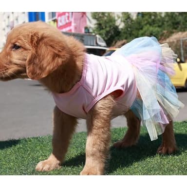 ANIAC Pink Dog Dress, Summer Clothes for Small Girl, Spring Puppy Princess Dress, Cat Outfit, Pet Clothing for Cats Kitten Chihuahua Yorkie, Rainbow (Large, Pink) - Image 6