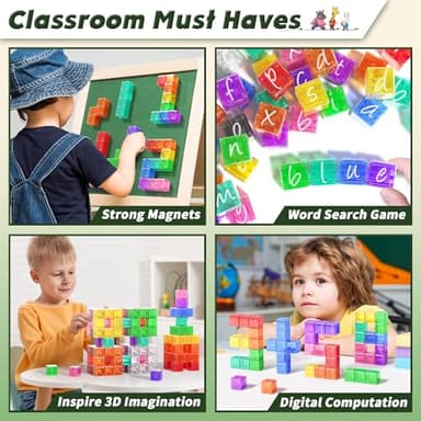 Magnetic Blocks Building Toys - Transparent Rainbow Magnetic Cubes Set, Outdoor Sensory Autism STEM Toys Gifts for Kids Aged 3+ Year Old Boys & Girls - Image 4