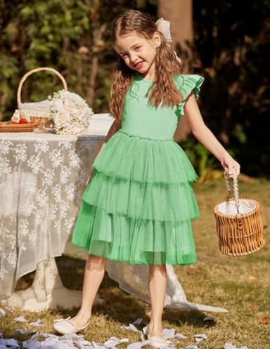 Arshiner Toddler Tutu Dress Girls Rufffle Tiered Green Saint Patrick's Princess Party Sundress for Kid 3-4 Years - Image 5