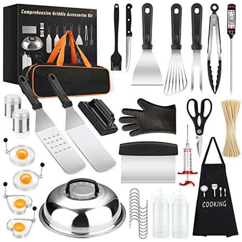 Griddle Accessories Kit, 135 Pcs Griddle Grill Tools Set for Blackstone and Camp Chef, Professional Grill BBQ Spatula Set with Basting Cover, Spatula, Scraper, Bottle, Tongs, Egg Ring - Image 1