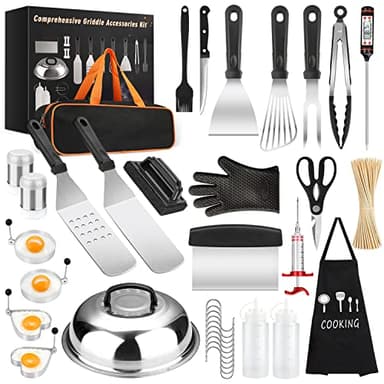 Griddle Accessories Kit, 135 Pcs Griddle Grill Tools Set for Blackstone and Camp Chef, Professional Grill BBQ Spatula Set with Basting Cover, Spatula, Scraper, Bottle, Tongs, Egg Ring - Image 1