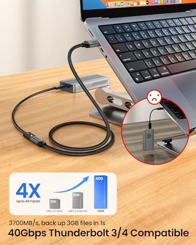 Silkland USB C Extension Cable 40Gbps, [240W Charging/8K/4K@240Hz] USB C Extender 5ft, Braided USB4 Extension Male to Female for Thunderbolt 4/USBC Hub/iPhone16/MacBook/iPad/Pixel/Dell XPS - Image 3