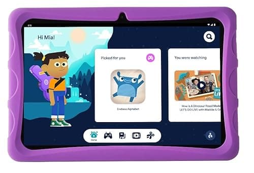 onn. Surf 10.1" Kids Tablet, (2022) 2.0 GHz Quad-Core, 32GB Storage, 2GB RAM, (1280 x 800) Touchscreen, Android 12, Charcoal - with Purple Rubberized Case (Renewed) - Image 1