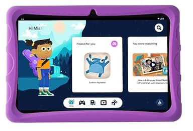 onn. Surf 10.1" Kids Tablet, (2022) 2.0 GHz Quad-Core, 32GB Storage, 2GB RAM, (1280 x 800) Touchscreen, Android 12, Charcoal - with Purple Rubberized Case (Renewed) - Image 1