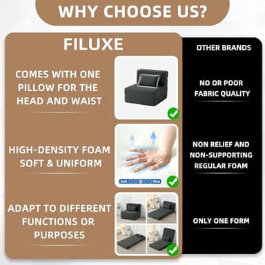 FILUXE Convertible Folding Sofa Bed - Sleeper Chair with Pillow, Modern Linen Fabric Floor & Futon Couch, Foldable Mattress for Living Room/Dorm/Guest Use/Home Office/Apartment, Single Size, Dark Gray - Image 5