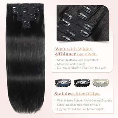 Sisily Clip in Hair Extensions Real Human Hair,24 inch 120g, Natural Straight Human Hair Clip in Extensions for Black Woman, Soft Straight 7pcs Per Set with 16 Clips Double Weft - Image 3