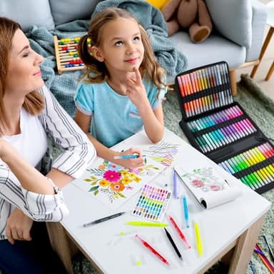 KALOUR 72 Art Markers Pens Set, Dual Tip Brush and Fine Point, Color Number and Name, Zipper Case, Adult Coloring, Lettering, Drawing - Image 7