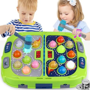 Hammer Mole Game for Toddler, Toys for 3-12 Year Old Boys and Girls, Whack Game for Kids,Gifts for 3 4 5 6+ Year Old Boys, Interactive Educational Toys with Sound and Light, PK Mode with 2 Hammers - Image 1