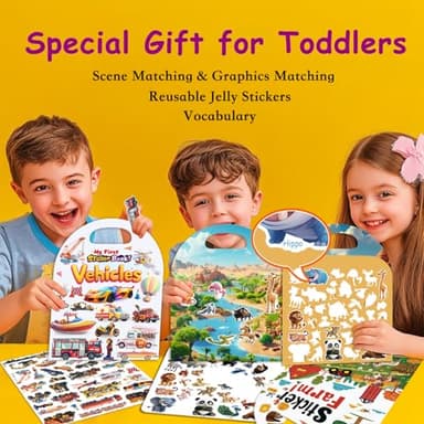 3-Pack Reusable Sticker Books for Toddlers 2-4 Years, Vehicles Truck, Animals & Farm Jelly Activity Stickers for Boys Girls Road Trip Airplane Train Travel Essentials Toy for Kids Birthday Gifts - Image 2