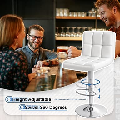 Homall Bar Stools Modern PU Leather Adjustable Swivel Barstools, Armless Hydraulic Kitchen Counter Bar Stool Extra Height Square Island Barstool with Back Set of 2 (Leather, White) - Image 7