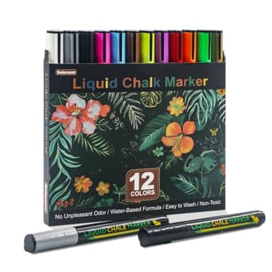 Belenova Liquid Chalk Markers Erasable Set of 12 Colors, Neon Liquid Chalk Pens for Chalkboard, Chalk Markers for Blackboard Fine Tip for Whiteboard, Glass, Windows, Mirrors, Restaurant Menu & Signs. - Image 9