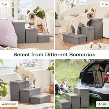 Love's cabin Dog Stairs for High Bed 18"H,Foldable Pet Stairs for Small Medium or Large Dogs Puppy with Storage for Bed or Couch, Cat Dog Steps Ramp with Zip up to 200 lbs(Solid Grey,3 Steps no Condo) - Image 6