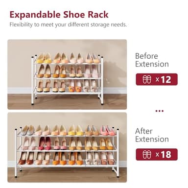 Tajsoon Expandable Shoe Rack for Closet 3 Tier, 28“-41“Adjustable & Stackable Shoe Shelf Storage, Metal Shoe Rack Organizer for Front Door Entrance, Closet, Garage, Entryway, White - Image 7