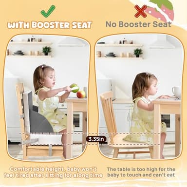 Portable Toddler Booster Seat for Dining Table, Adjustable Lightweight Toddler Chair for Travel, Compact Design, Easy to Clean (Grey) - Image 5