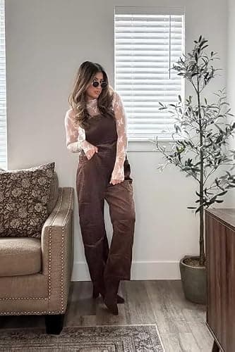 AMEBELLE Corduroy Overalls for Women Barrel Wide Leg Bib Corduroy Pants Women Adjustable Romper Jumpsuit with Pockets(3007-Brown-M) - Image 5