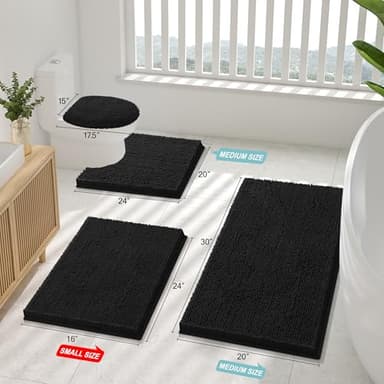 Smiry Luxury Chenille Bathroom Rugs 36x24, Extra Soft and Absorbent Shaggy Bath Mat, Machine Washable, Non-Slip Plush Carpet Runner for Tub, Shower, and Floor, Home Decor Accessories, Black - Image 2