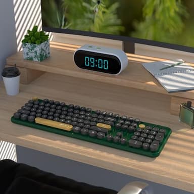 UBOTIE Dual Mode Colorful Wireless Keyboard, Bluetooth and USB Receiver Retro Typewriter Round Keycaps Keyboard Support Multi Devices for PC Laptop Tablet Phones(Dark-Green) - Image 2