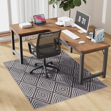 Blue&Black Checkered Diamond-Pattern Computer Chair Mat for Hardwood, 50" x 60"Office Mat for Hardwood Floor with Non-Slip Back, HeavyDuty Office Chair Rug for Hardfloor,LowPlie Carpet Floor Protector - Image 1