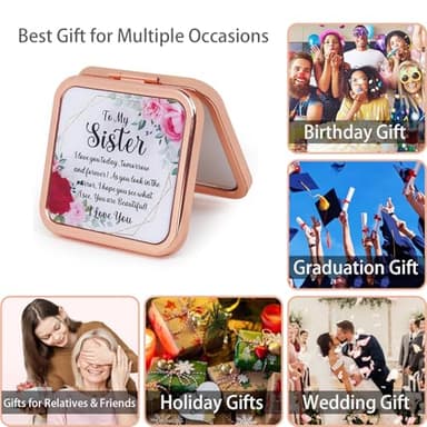 PDOZV Pocket Mirror for Women, Rosegold Square 2.8”×2.8” Metal Frame DropRubber Style Double Sided Mini Magnifying 1X/2X Mirror for Purse Can be Used as Gifts for Woman (RGSr02) - Image 7