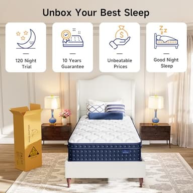 Vesgantti Twin Mattress 12 Inch in a Box, Fiberglass Free Hybrid Single Mattress with Individual Pocket Springs & Memory Foam – Medium Firm Feel Support for Back Pain Relief & Cool Sleep, 120-Night - Image 8