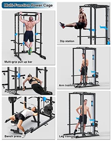 ULTRA FUEGO Power Cage, Multi-Functional Power Rack with J-Hooks, Dip Handles, Landmine Attachment and Optional Cable Pulley System for Home Gym (Power Cage with Pulley System) - Image 4