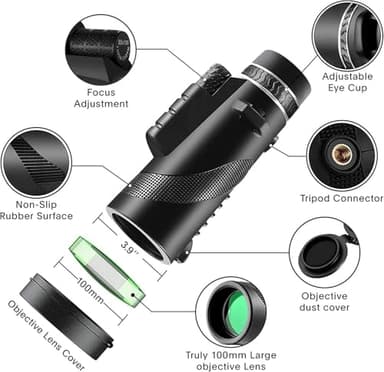 Monocular-Telescope 80x100 High Powered Monoculars High Definition for Adults High Powered with Smartphone Adapter Telescope Hunting Wildlife Bird Watching Travel Camping Hiking-Black - Image 2