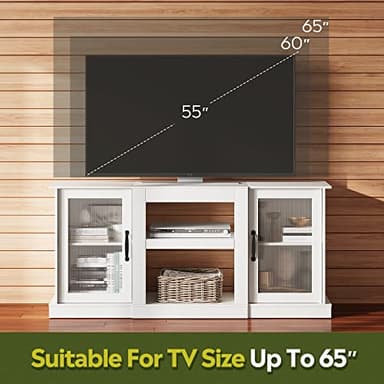 WLIVE Retro TV Stand for 65 inch TV, TV Console Cabinet with Storage, Open Shelves Entertainment Center for Living Room and Bedroom, White - Image 7