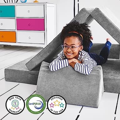 Yourigami Kids and Toddler Play Couch, Convertible Folding Sofa, Durable Foam Modular Design, Mountain Gray - Image 6