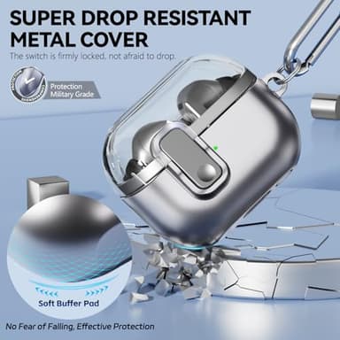 with Safety Lock for Galaxy Buds Pro 3 Case/Galaxy Buds 3 Case with Cleaner Kit for Men Women, Anti-Yellowing Clear Top Cover and Metal Spray Paint Lower Cover for Samsung Buds Pro 3- Black - Image 4