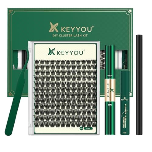 KEYYOU Lash Clusters Kit 144pcs Thick Volume D Curl Lash Clusters Lash Extension Kit with Mascara Brush Bond and Seal Lash Glue Remover Lash Applicators Lash Brush for DIY Lash Extensions (Y02 Kit) - Image 1