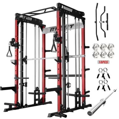 RitFit M1 Pro Smith Machine with Cable Crossover System, Multi-Function Squat Rack Power Cage for Home Gym, Power Rack and Packages Red - Image 1