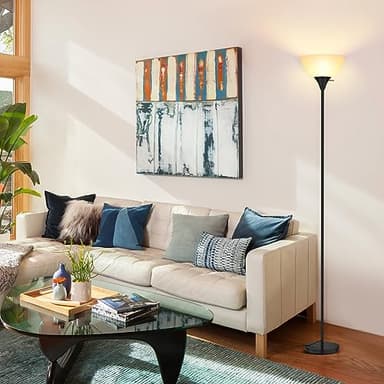 Coucrek Floor Lamp, LED Standing Lamps with White Plastic Shade, Black Modern Torchiere Floor Lamp, Tall Lamps for Living Room Dorm, Bulb not Included - Image 7