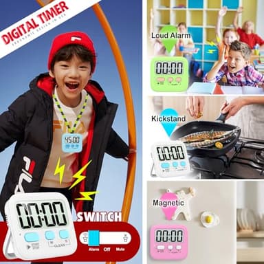 Antonki 2 Pack Digital Timer for Kids, Magnetic Countdown Kitchen Timers for Cooking, Egg, Classroom, Teacher, Exercise, Study, Oven - Battery Included - Image 5
