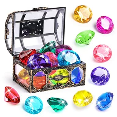 Diving Gem Pool Toy 10PCS DISHIO Big Colorful Diamond Diving Toy with Treasure Box Chest Pirate Pool Toys for Kids Toddlers Underwater Sinking Dive Gemstone for Swimming Bath Birthday Party Decoration - Image 1