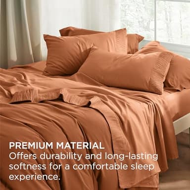 Bedsure Queen Sheet Set - 4 Pieces Soft Queen Size Sheets - Breathable & Cooling - Hotel Luxury - Easy Care Polyester Microfiber Bedding for Women, Men, Terracotta - Image 5