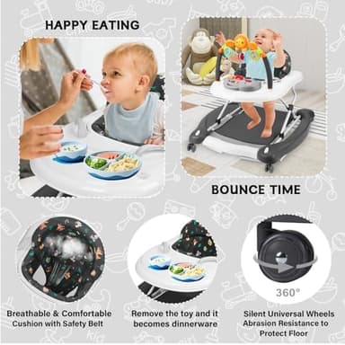 Baby Walker, 5 in 1 Baby Walkers for Boys Girls 6-12 Months, Foldable Walkers for Babies with Bouncer & Feeding Tray, Music, Adjustable Heights, Activity Walker for Infant - Image 6