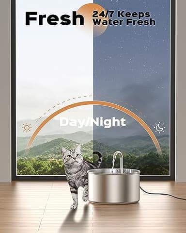 AOOGITF Cat Water Fountain + 6 Filters + 3 Sponges, 304 Stainless Steel Pet Water Fountain, 24 Hours Keep The Water Clean, 74oz Capacity, Ultra-Quiet, No Sputter, Compact, Easy Cleaning - Image 3
