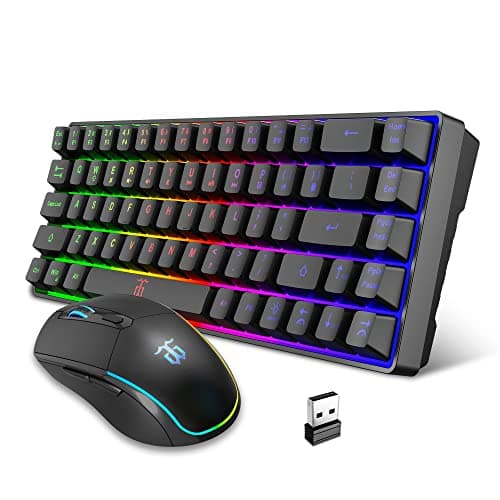 Snpurdiri 60% Wireless Gaming Keyboard and Mouse Combo,LED Backlit Rechargeable 2000mAh Battery,Small Membrane But Mechanical Feel Keyboard + Popular RGB Mice for Gaming,Business Office - Image 1