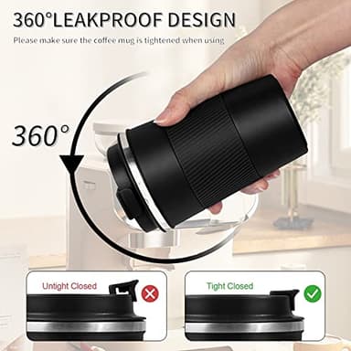 YINBAOGE Insulated Travel Coffee Mug, Spill & Leak Proof, Portable To Go Camping Stainless Steel Coffee Tumbler, Reusable Thermal Coffee Cup with Lid for Hot & Cold Drinks (Black, 12 OZ) - Image 4