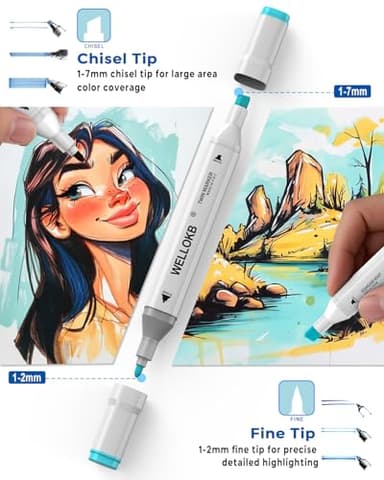 WELLOKB Alcohol Markers, 100 Colors Dual Tip Art Markers for Coloring, Drawing, Illustrations, Book Painting, Alcohol Based with Carrying Case for Adult Kids - Image 2