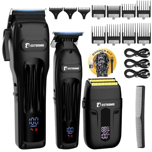 BESTBOMG® Hair Clippers for Men, Professional Hair Clippers, Beard Trimmer& Rechargeable Shaver Set, Metal T-Blade, LED Display, Barber Hair Cutting Kit for Men Grooming & Gifts, BS-808A (Black) - Image 1