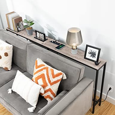 MAHANCRIS 70.9'' Console Table with Power Outlet, Narrow Sofa Table, Industrial Entryway Table with USB Ports, Behind Couch for Entryway, Hallway, Foyer, Living Room, Greige CTHG18E01Z1 - Image 5