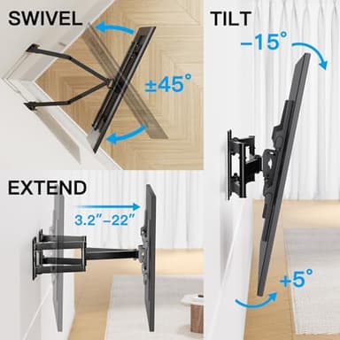 PERLESMITH Corner TV Wall Mount Full Motion, Corner TV Bracket Fits 37-70 Inch LED, LCD 4K Flat Curved Screen TVs Hold up to 99 lbs, Max VESA 600x400 Tilt, Swivel and Level, PSCLF1 - Image 4
