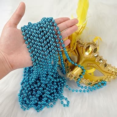 100 PCS Teal Bead Necklaces, Teal Mardi Gras Beads Necklaces Turquoise Party Beads Necklace Bulk Round Beaded Necklaces for Mardi Gras, Christmas, School Spirit Day Party Favors - Image 7