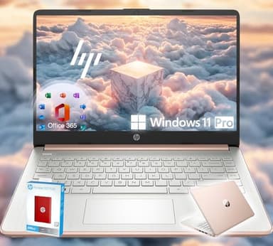 HP 14 Ultrabook • Intel 4-Core CPU • Back to School Limited Edition with Microsoft 365 • 32GB RAM • 1.6TB Storage (128GB OnBoard withHP 512GB P500 Portable SSD + 1TB OneDrive) • Win11 Pro • Rose Gold - Image 1
